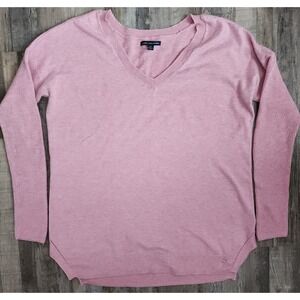 American Eagle Outfitters Womens Sweater Size Small Pink V-Neck Long Sleeve Logo